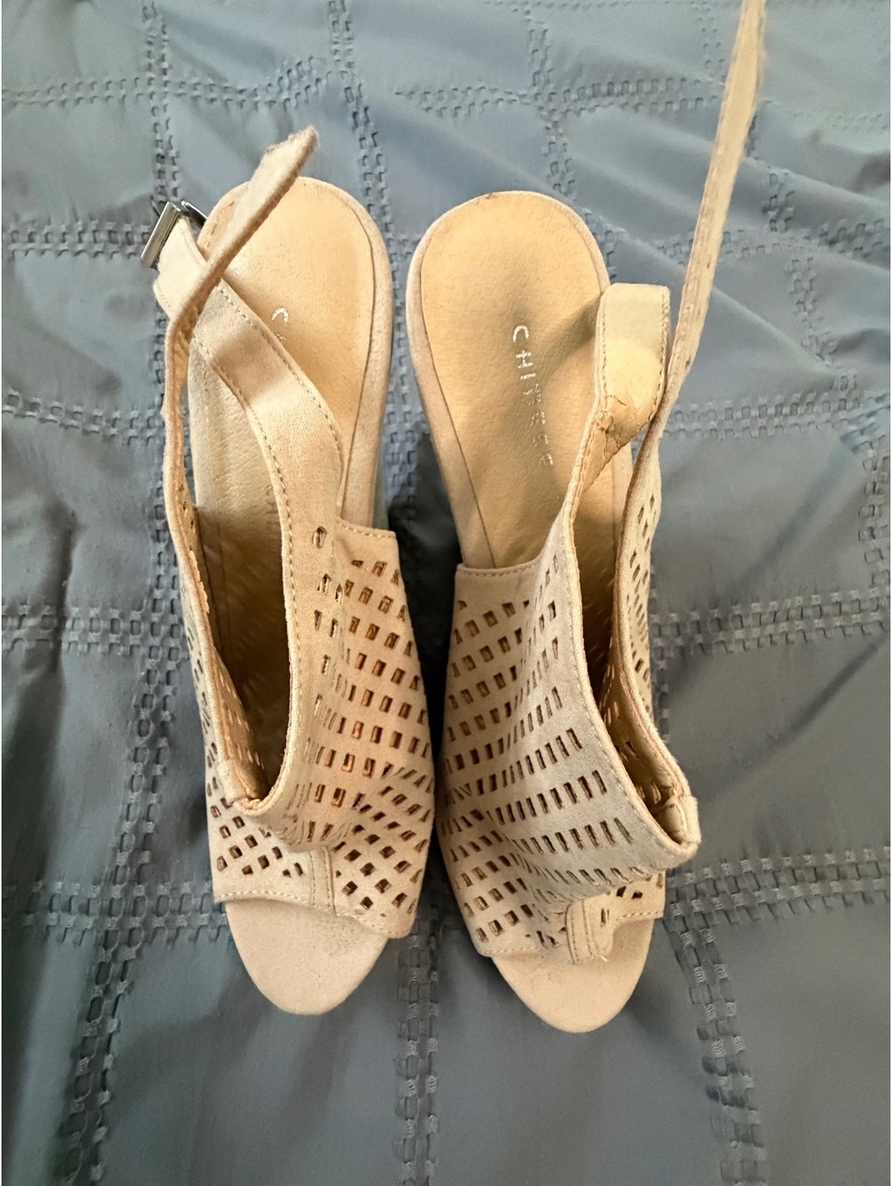 Chinese Laundry Women's Beige Peep Toe Slingback Wedge Heels Size 7.5 / Boho